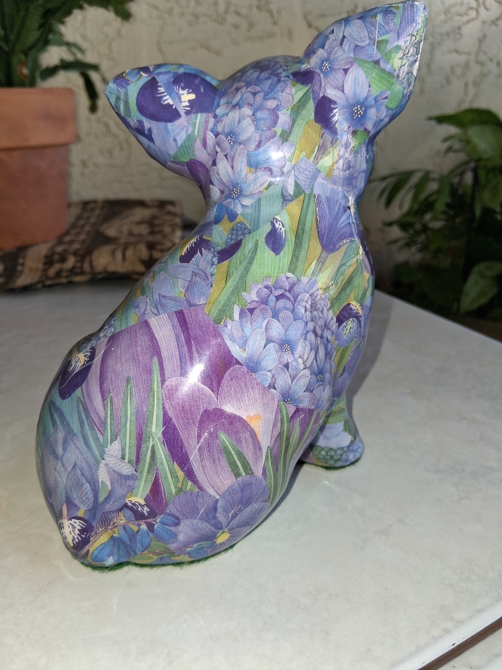 Decorative Blue Floral Ceramic Pig Figurine by - Picture 4 of 5